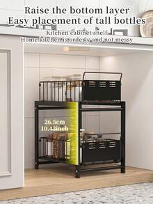 Double Layer Pull-Out Kitchen Cabinet Storage Rack, Under Sink Sliding Organizer With Raised Anti-Drop Guardrail,Pull-Out Basket Greatly Improve Access Efficiency Of Deep Cabinet Goods,Great For Compact Kitchen And Family Daily Cooking Storage Use. - Multicolor - View 9