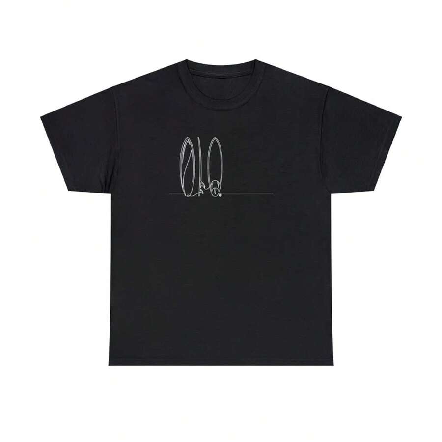 Surf Board Quiver T-Shirt - Single Line Design - Unisex Heavy Cotton Tee - Black - View 1