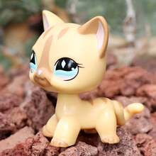 Cream Spotted Short-Haired Cat Mini Figurine With Diamond Blue Eyes, Vintage Collectible Small Animal Statue, DIY Craft Accessory & Desktop Ornament Decor - As Picture Show - View 2