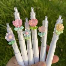 Cute 3D Flower Decor Retractable Gel Pen, Ins Fresh Style ST Point Smooth Writing Neutral Pen, Portable School Homework Stationery Ballpoint Pen - Multicolor - View 4