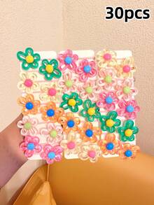 10/20/30/50入 女孩透明鏤空花朵髮圈，多色混裝高彈性不傷髮髮帶，甜美百搭髮飾，適合日常配戴、上學與拍照 - 彩色 - 查看 8