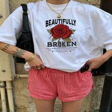 Heartfelt Daily Casual Graphic T-Shirt 100% Cotton Oversized Soft Breathable Casual Crewneck Short Sleeve Top Aesthetic Daily Vintage Red Rose Design For Casual Wearers Fashion Lovers Daily Outfit Enthusiasts Gift Givers - 白色 - 查看 18