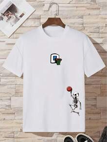 Men's Skeleton T-Shirt With Basketball Print - White - View 2