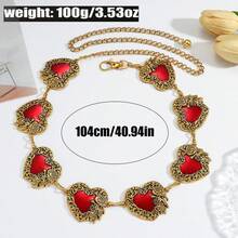 Vintage Rose Carved Red Heart Embellished Metal Waist Chain, Gothic Bohemian Adjustable Dress Party Decorative Belt - Multicolor - View 2