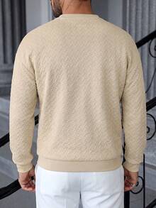 Vintage Wheat Ear Textured Crew Neck Long Sleeve Men's Multi-Scenario Daily Commute Versatile Pullover Sweatshirt - Khaki - View 2
