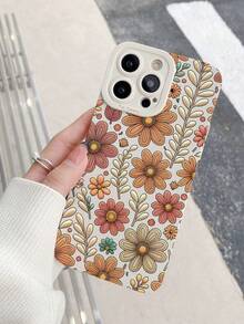 A Stylish Phone Case Does Not Include A Lanyard Or Stand. 1 Floral Design Camera Lens Cover, Compatible With 11 Pro/12 Pro/13 Pro/14 Pro/15 Pro, 16 Plus/16 Pro. - Beige - View 1