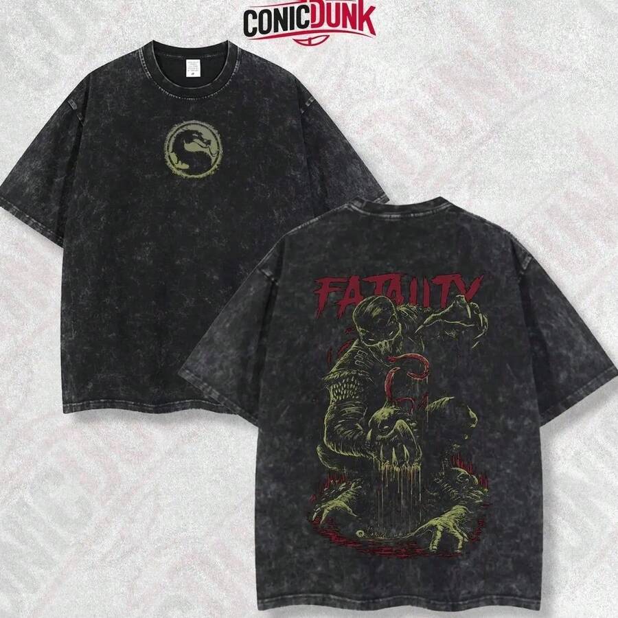 [Collection] Fatality Retro Limited Vintage Lightweight Washed Cotton T-Shirt With Double Print - Perfect Gift For Fans And Game Lovers L39 - Black - View 1