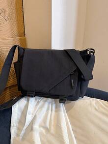 Men's Minimalist Sports Casual Solid Color Multi-Function Crossbody Bag - Black - View 2