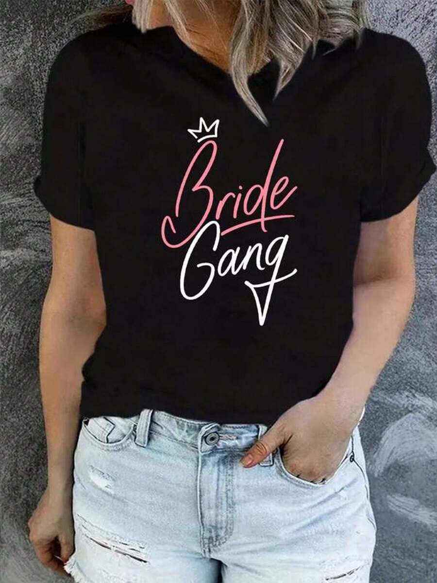 Casual Spring/Summer Printed T-Shirt - Black - View 1