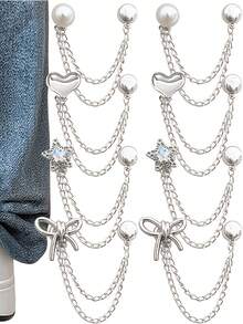 8/4/1pc Multi Function Clothing Clips For Metal Star Heart Bow Shirts Clothes Pant Hem Clips Button Cute Decorative Long Jeans Pants Legs - Multicolor - View 8
