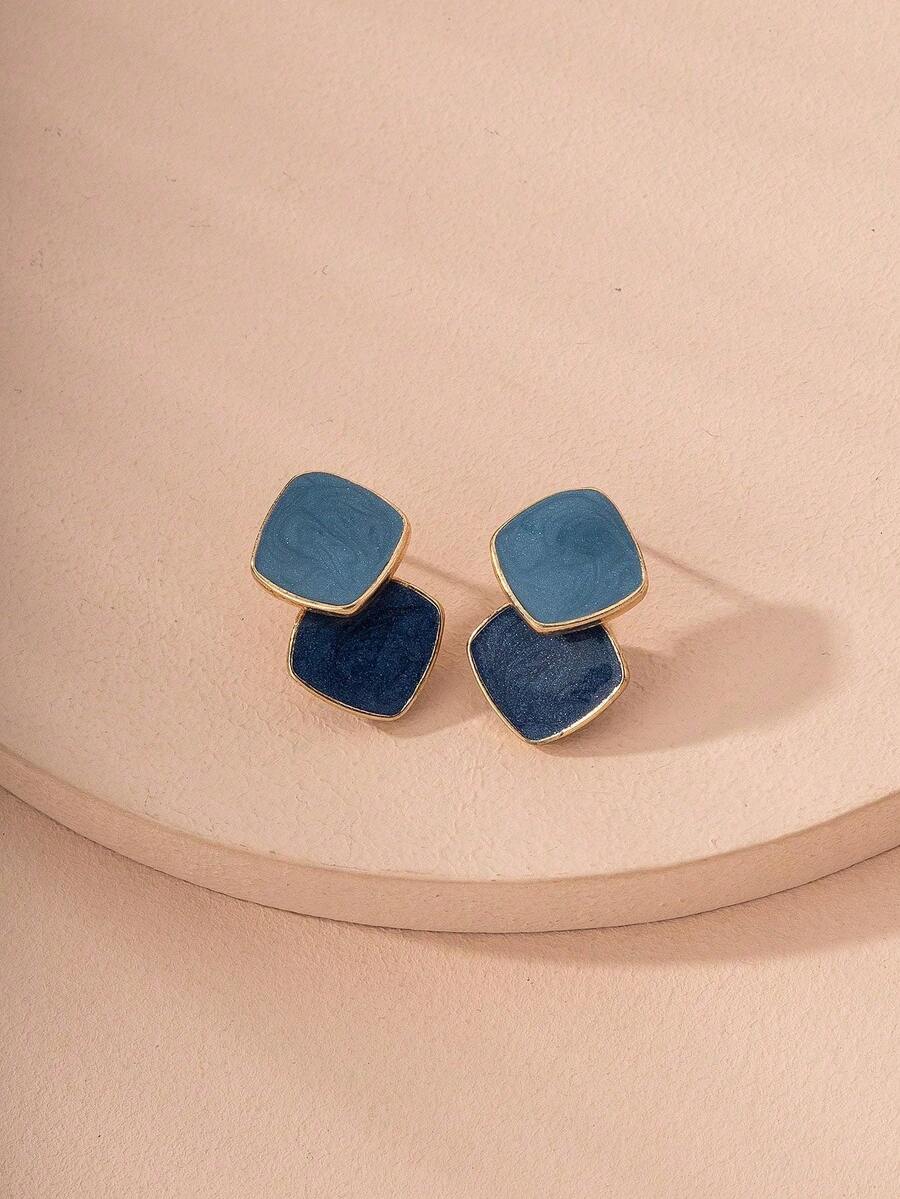 Geometric Pattern Earrings Suitable For Daily Wear - Blue - View 1