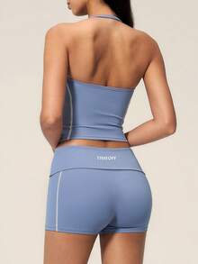 TimeOff Women's One Set Solid Color Adjustable Strap Camisole Tank Top And Wide Leg Mid-Length Shorts Sports Set - Blue - View 10
