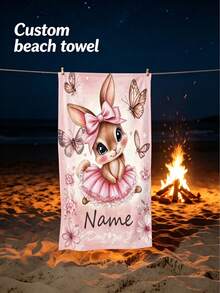 Pink Ballet Bunny Custom Beach Bath Towel, Personalized Name, Super Absorbent Microfiber Quick Dry Sand Resistant Gift - Multicolor - View 3