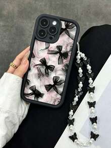 Bowknot Painted Grooved Black Anti-Drop Thickened Minimalist Fashion Phone Case With Bow Chain For IPhone 17/17 Pro/17 Pro Max/16/15 - Multicolor - View 3
