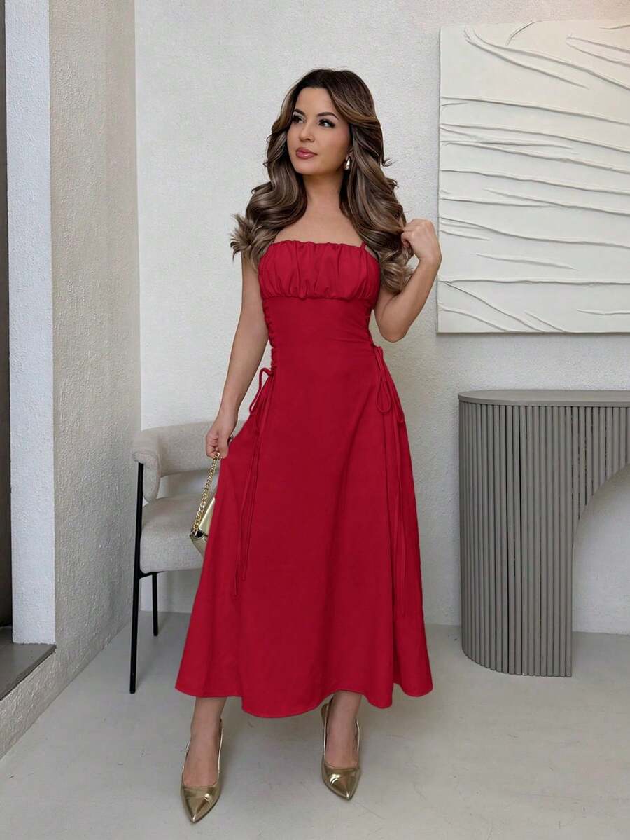 Women's Dress With X-Shaped Straps In A Single Color - Grey - View 1