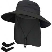 Sombreros de sol para hombres y mujeres, sombrero de de proteccin UPF50+ sombrero de pesca de ala ancha con solapa para el cuello, sombreros de cubeta para playa y senderismo - Mangas negras + 1 - Ver 2