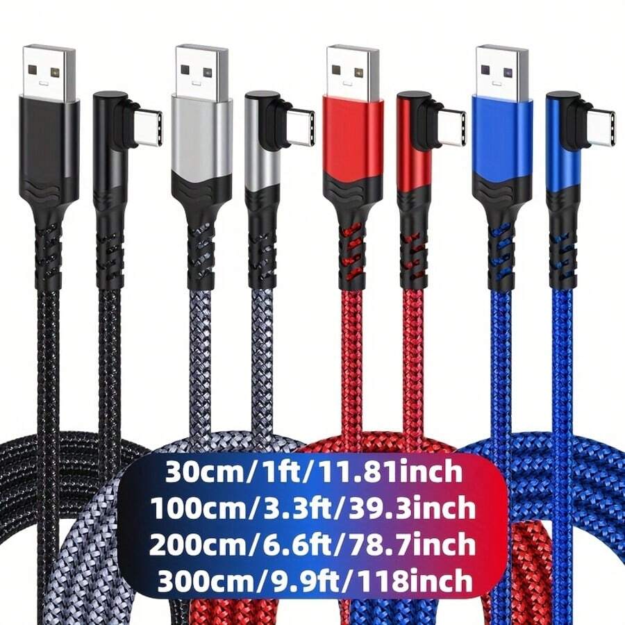 1pc USB-A To Type-C Data Cable (90° Bend) – Compatible With Huawei, And More Smartphones (Data Transfer And Charging) - Black - View 1