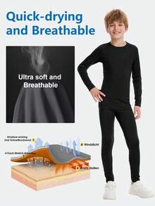 HOPLYNN 4pcs/Set Teenage Boys' Compression Long Sleeve Pants, Quick Dry Sports Running Outfit - Black - View 2