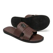 2026 New Men's Summer Casual Crocodile Pattern Open Toe Soft Sole Slides - Brown - View 14