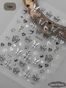 1pc Vintage Gothic Black & White Hollow Sticker, Cool Butterfly With Flame Heart, Crescent Moon, Handwritten English Text, Premium Material For Decorating Instant Camera, Makeup Case, Storage Box, Strong Adhesion Without Damaging Material, Ideal For Craft Enthusiasts To Decorate Items And Create Personalized Handmade Crafts - 1pc DH-572 - View 4