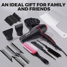 Goiple 19pcs Professional Hair Blow Dryer Kit With Advanced Technology, 3 Heat & 2 Speed Settings For Quick Drying, Anti-Frizz, Glossy Finish, Styling Attachments,Detangling Brush,Hair Clips,Multipurpose Tools,All Hair Types Men And Women Daily Hairstyling - 查看 9