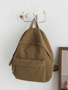 Mochila de unicolor minimalista, mochila de nylon arrugado con un solo bolsillo delantero, para escuela, uso diario, compras y salidas casuales - Multicolor - Ver 11