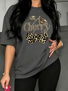 Women's Casual Shirt Print T-Shirt, Short Sleeve And Round Neck, Local Spring/Summer Urban Fashion. - 深灰色 - 查看 1