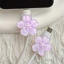 2pcs Cherry Blossom Phone Charging Cable Protector, Data Cable Protection Set (Battery Not Included), Perfect Gift For Birthday, Wedding, Valentine's Day, Back To School, Halloween - Cute Little Gift For Your Loved One - Multicolor - View 10