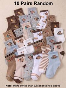 10 Pairs Random Color Kids Capybara Mid-Calf Socks, Cute Cartoon Print Crew Socks, Summer Breathable Casual Socks, Boys, Girls - Multicolor - View 7