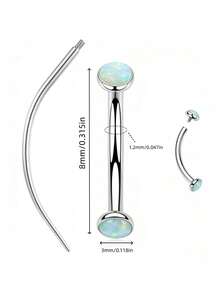16G/14G 內螺紋蛋白石立方氧化鋯耳骨/眉環/唇環/乳環，316L低敏不鏽鋼彎曲穿刺環附穿刺針，多用途耳垂/軟骨/眉毛/唇部穿刺飾品，蛋白石身體穿刺內螺紋飾品 - 歐泊款 - 查看 4