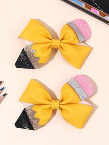 2/6pcs Back To School Hair Clips,Cute Glitter Pencil Bow,Colorful Bow Hair Pins,Teacher's Day,School Stuff,Hair Accessories Gift For Girls Teens Daily Wear - Multicolor - View 12