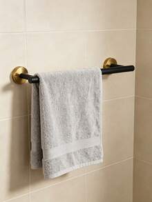 Juego de accesorios colgantes de almacenamiento para baño que incluye barra para toallas, aro para toallas, portarrollos de papel higiénico de acero inoxidable, gancho multifunción y barra colgante multiusos, 1 pieza en total. - oro negro - Ver 4