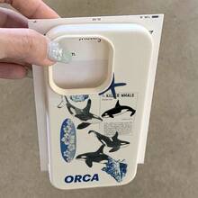 Funda para Teléfono: Funda con diseño de orca, concha y tabla de surf, adecuada para iPhone 16 Pro Max/14/16 Plus/15/13 Pro/12/11, cubierta protectora a prueba de caídas, diseño elegante. - Blanco antiguo - Ver 5