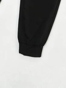 [Plus Size Men's]Men's Drawstring Sweatpants, Thin Elastic Waist Sports Long Pants, Breathable Letter Print, Autumn/Winter Style - Black - View 5