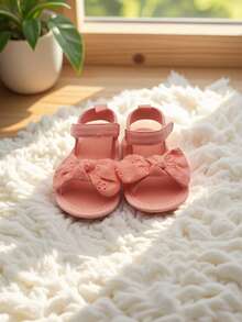 1 Pair Girls Bowknot PU Non-Slip Soft Sole Flat Princess Style Sandals Suitable For Summer Beach - Pink - View 2