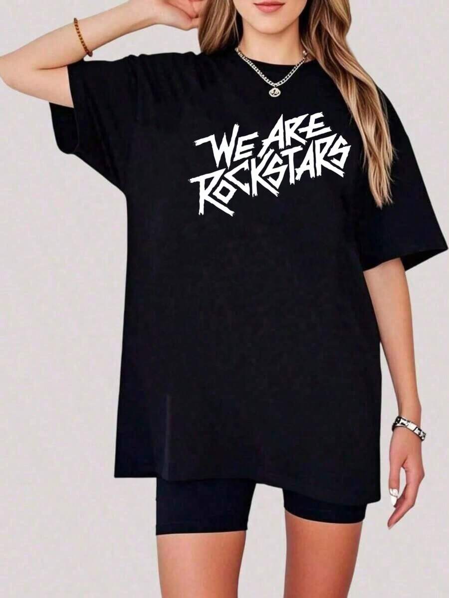 1pc Women's T-Shirt, Men's T-Shirt, Round Neck, Youthful Urban Style, FCKS GIVEN Print With Meter Design, For Youth And Adults, Ideal For Casual Wear And Streetwear - 黑色4 - 查看 1