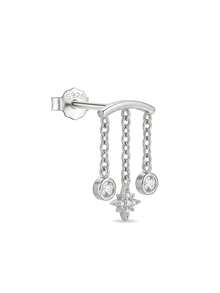 IN Z 1pc Romantic Triple Tassel Eight-Pointed Star Zirconia Inlaid Ribbed Stud Earrings | 925 Sterling Silver Hypoallergenic Stud Earrings | Ear Cartilage Flat Ear Studs | Hidden Helix | Suitable For Women And Men Daily Wear | Suitable For Party Wedding Jewelry Valentine's Day Exquisite Jewelry - Multicolor - View 12