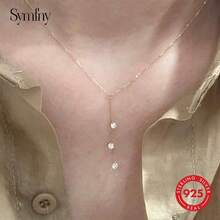 SYMFNY 1件S925纯银锆石吊坠项链，简约精致长项链，百搭日常佩戴饰品 - 金黃色 - 查看 1