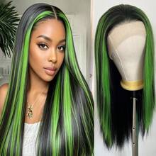 websterwigs Wig Lace Front Rambut Lurus Gradien Hijau Serat Sintetis Tahan Panas Transparan HD 13x4 untuk Wanita - MultiWarna - View 3