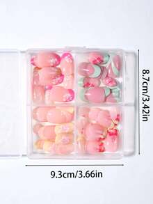 96片(4款混裝/組) Y2K短橢圓形3D凝膠彩色法式指尖穿戴甲，花卉與金粉設計，完美貼合壓克力假指甲組，含1片果凍膠與1片指甲銼刀，適合女性日常與工作使用 - 彩色 - 查看 5