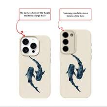 1pc TPU Deep Sea Ink Blue Double Whale Pattern Phone Case Compatible With IPhone 17 Pro Max/17/16 Pro Max/15/13/12/11/ S20 FE/A15/S24/A55/ Note 11/Note 12/Note 13 Pro Full Coverage Shockproof Soft Shell Protective Cover - White - View 7