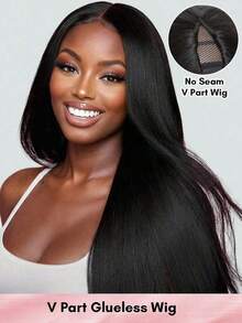 bling hair Perruques en cheveux humains Deep Wave V Part pour femmes, à clips, prêtes à porter, version améliorée U Part, sans mèches restantes, sans couture, sans colle, cheveux humains Deep Curled V Part sans colle, couleur naturelle, densité 180 - Natural Black - Voir 8