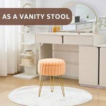 Wimarsbon - Taburete otomano de almacenamiento redondo moderno con patas de metal tapicería de piel sintética reposapiés acolchado para asientos adicionales pequeño reposapiés de mesa lateral - Naranja - Ver 4
