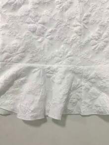 优雅提花圆领泡泡袖荷叶边下摆修身中长连衣裙，适合日常穿着和夏季度假。 - 杏色 - 查看 10