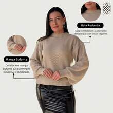 Knitted Winter Blouse With Crochet Detail - Lucky Blogger - 米色 - 查看 3