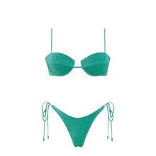 Women's Glossy String Bikini Set Soild Swimsuit Women's Fashion Bikini Green Halter Sport Swimsuit Beach Vacation Low Cut Shiny - 綠色 - 查看 11
