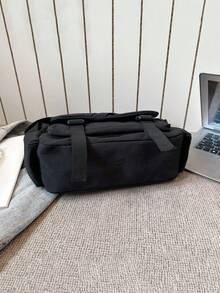 Men's Minimalist Sports Casual Solid Color Multi-Function Crossbody Bag - Black - View 3