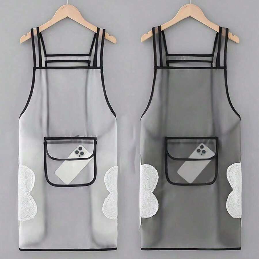 1pc Women's Elegant Semi-Transparent TPU Apron, Kitchen Cooking/Art Studio Creation/Hairdressing Work, Oil-Proof Waterproof With Large Wipeable Pockets, Multiple Colors Available