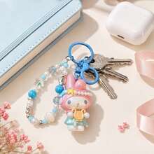 Miniso 2款 MINSO 三麗鷗 Kuromi My Melody 可愛美人魚海洋音樂會 3D公仔鑰匙圈，日系可愛貝殼串珠手腕掛繩鑰匙環，夏季泳池派對小禮物，美學海灘度假後背包錢包吊飾 - Pink - 查看 3