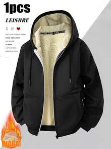 Men's Autumn/Winter Outdoor Thermal-Lined Hooded Sweatshirt Casual Fashion Minimalist Jacket - Black - View 2